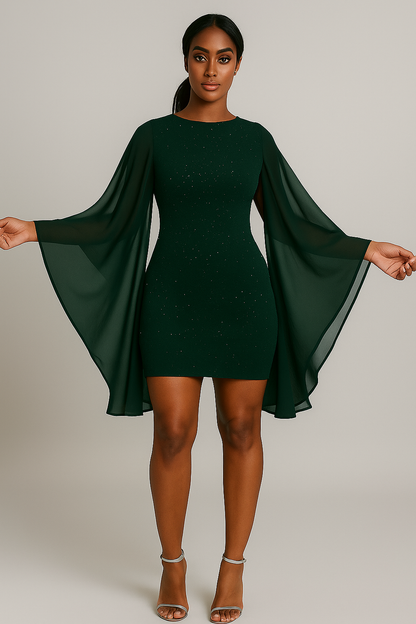 Robe de soirée cape scintillante femme