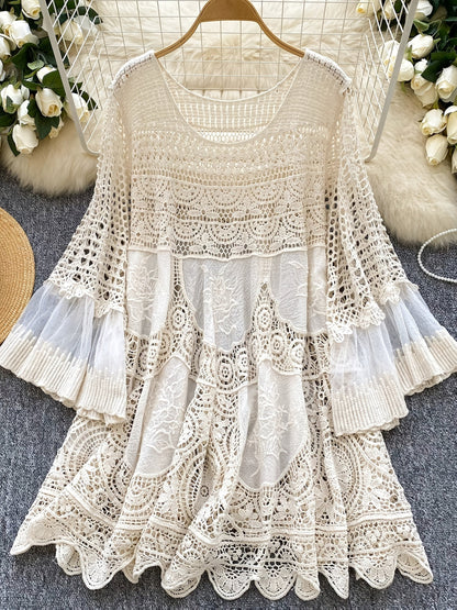 Robe bohème dentelle femme en crochet ajouré