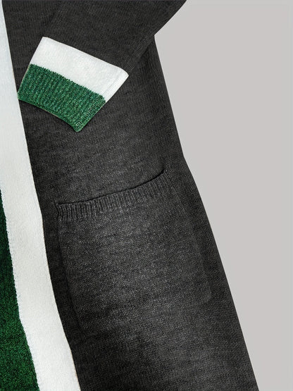 Gilet long chaud femme maille épaisse avec poches