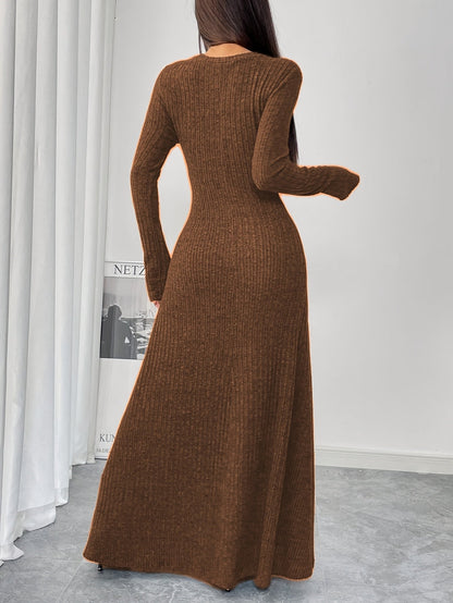 Robe longue en maille côtelée hiver femme près du corps