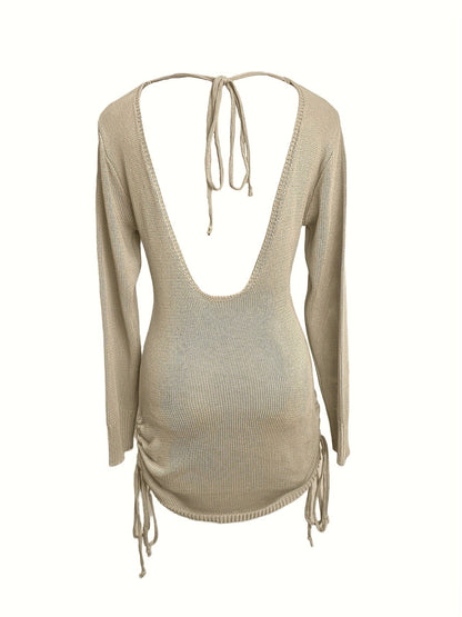 Robe pull côtelée femme à fronces
