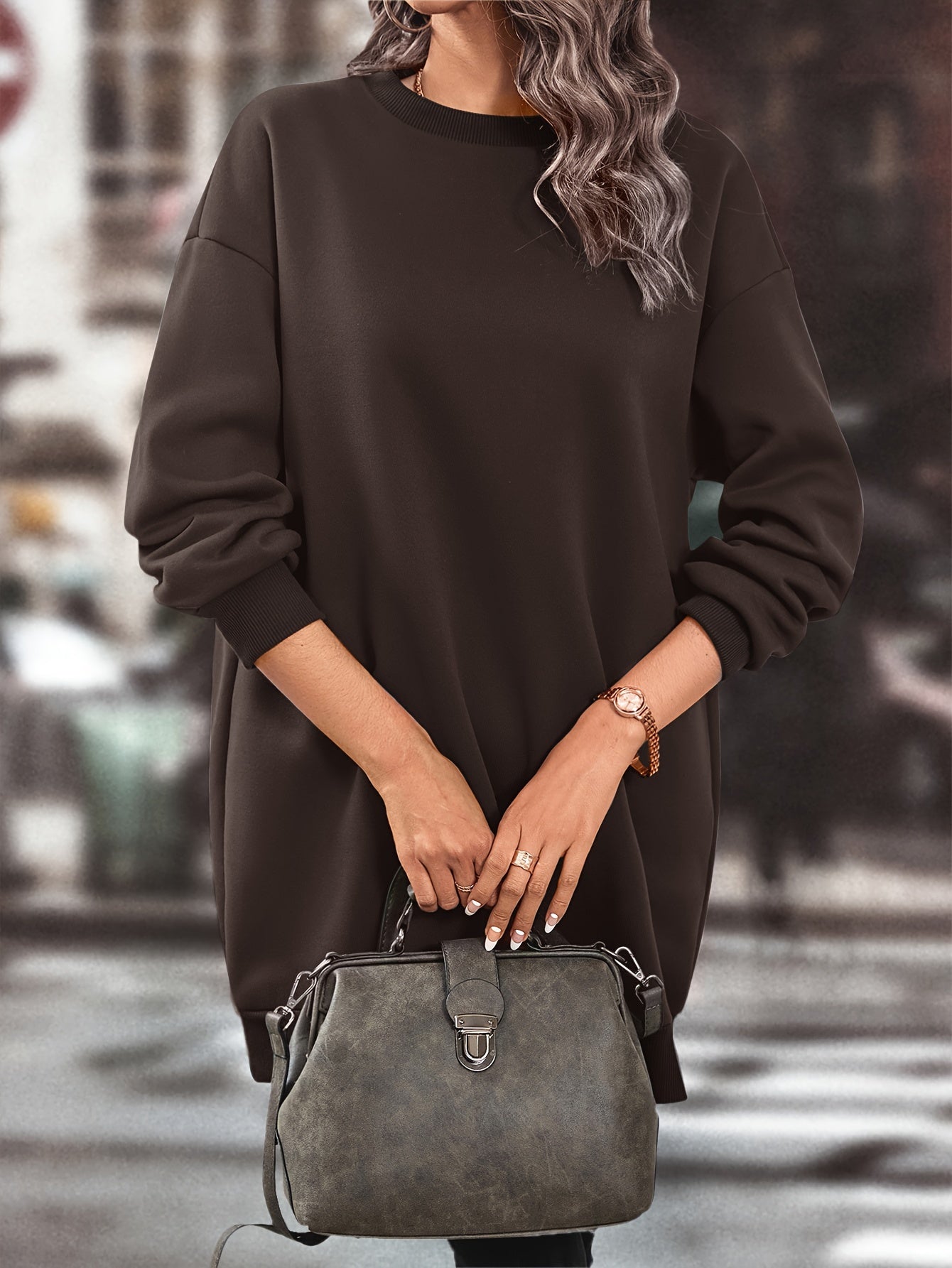 Robe pull sweat oversize femme manches longues