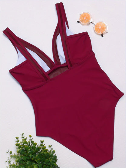 Maillot de bain 1 pièce sculptant femme – décolleté croisé & détails en tulle