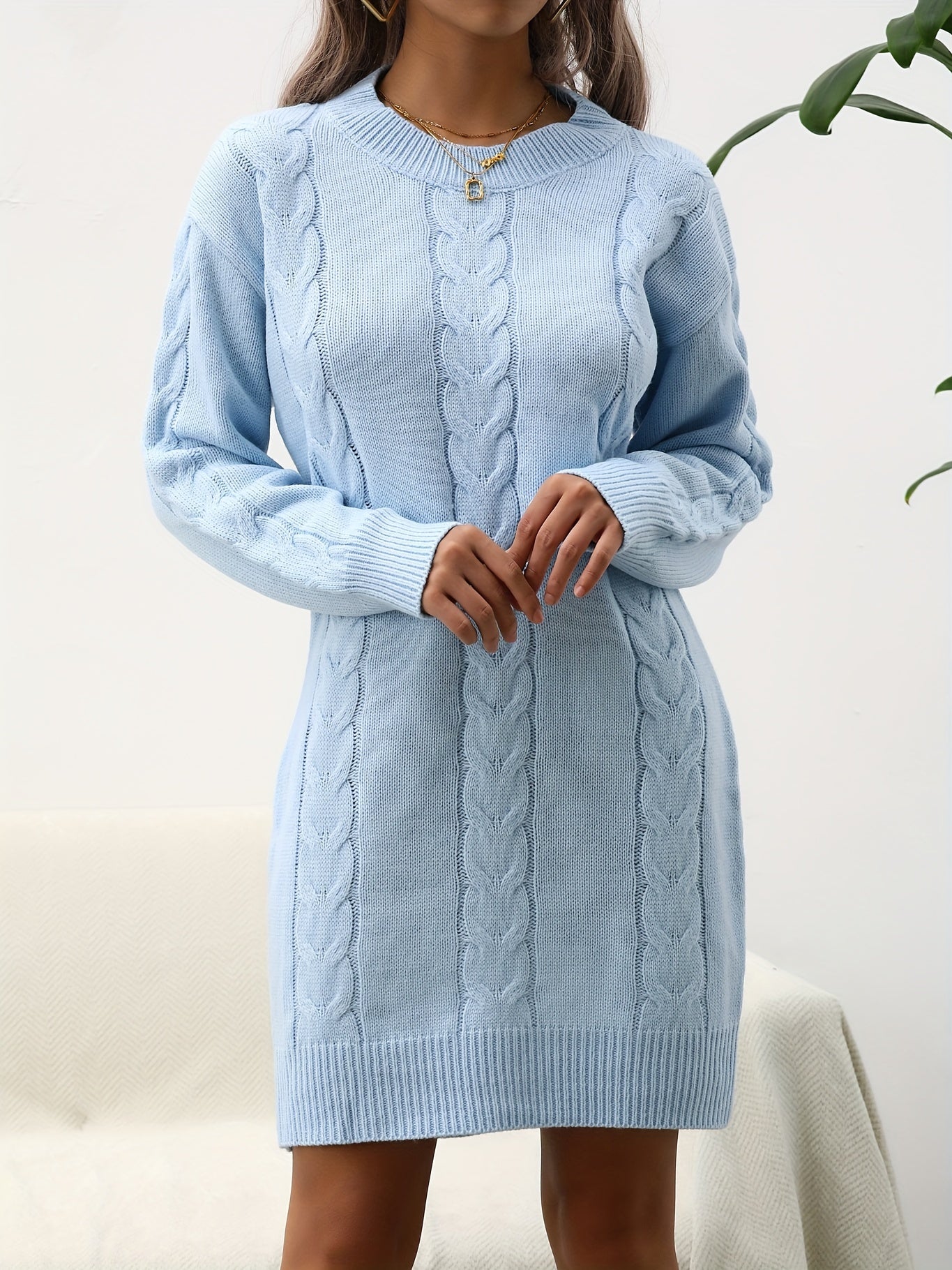 Robe pull torsadée femme coupe droite col rond