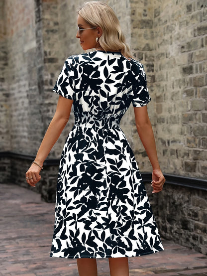 Robe portefeuille été femme imprimé feuillage manches courtes