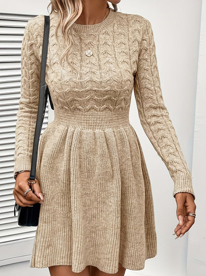 Robe pull évasée hiver femme en maille torsadée manches longues