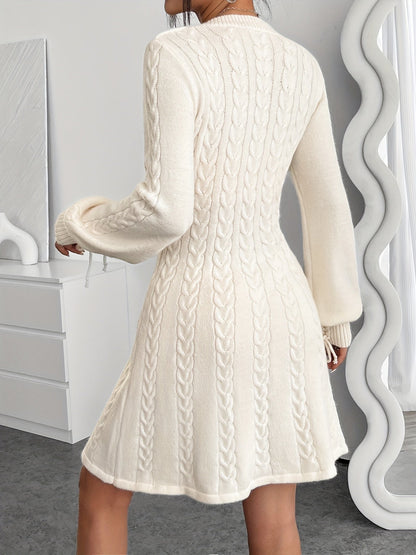 Robe pull hiver femme col V maille torsadée