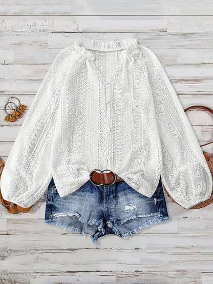 Blouse en maille ajourée femme manches longues boutonnée