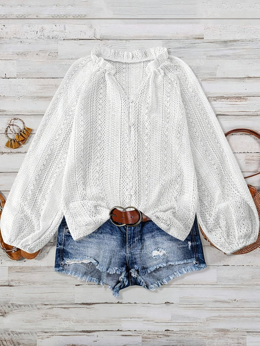 Blouse en maille ajourée femme manches longues boutonnée