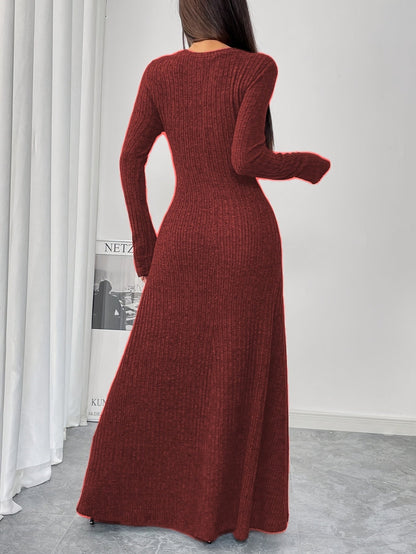 Robe longue en maille côtelée hiver femme près du corps