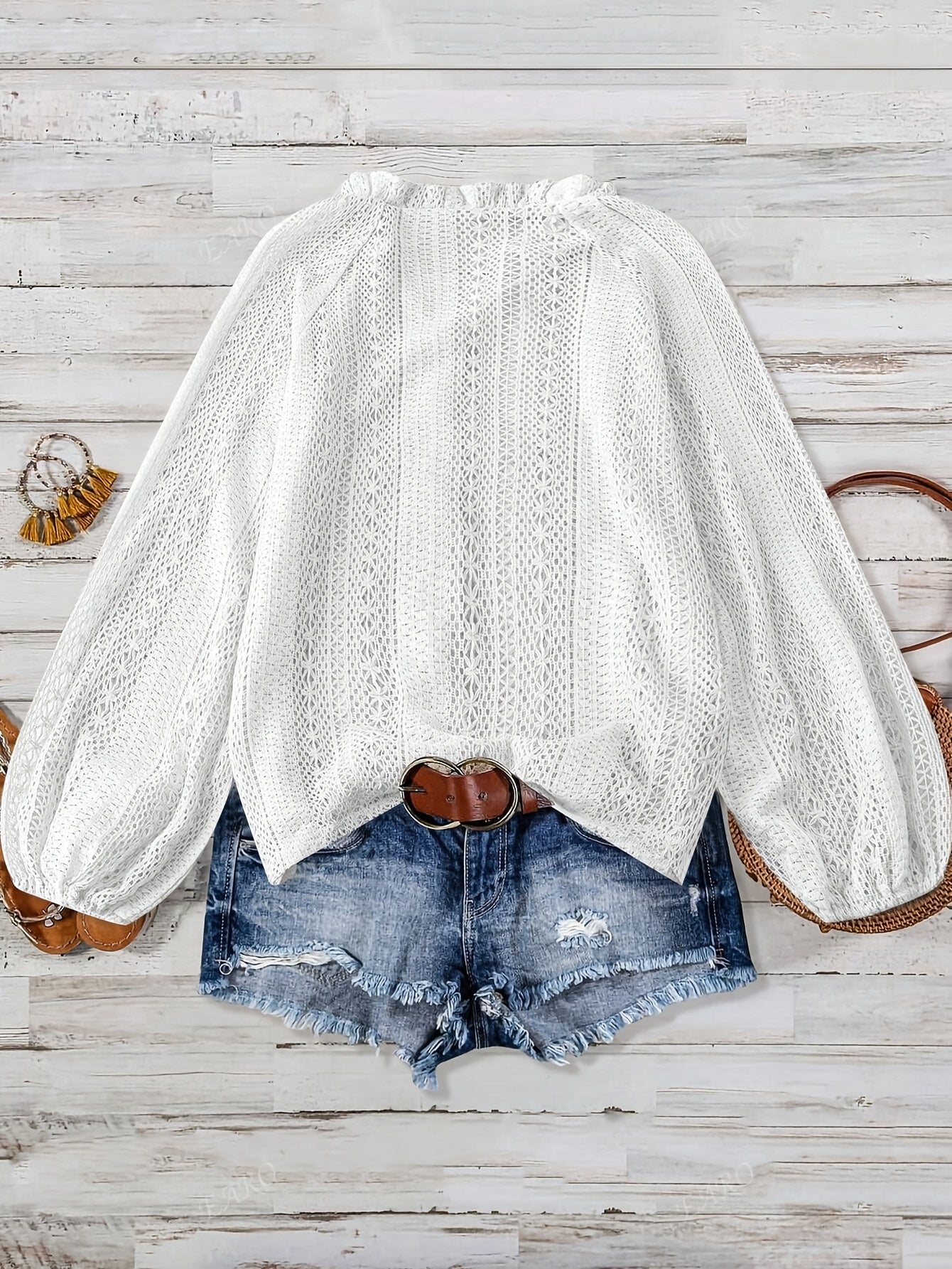 Blouse en maille ajourée femme manches longues boutonnée