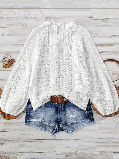 Blouse en maille ajourée femme manches longues boutonnée