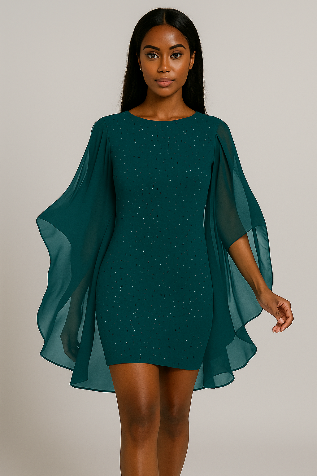 Robe de soirée cape scintillante femme