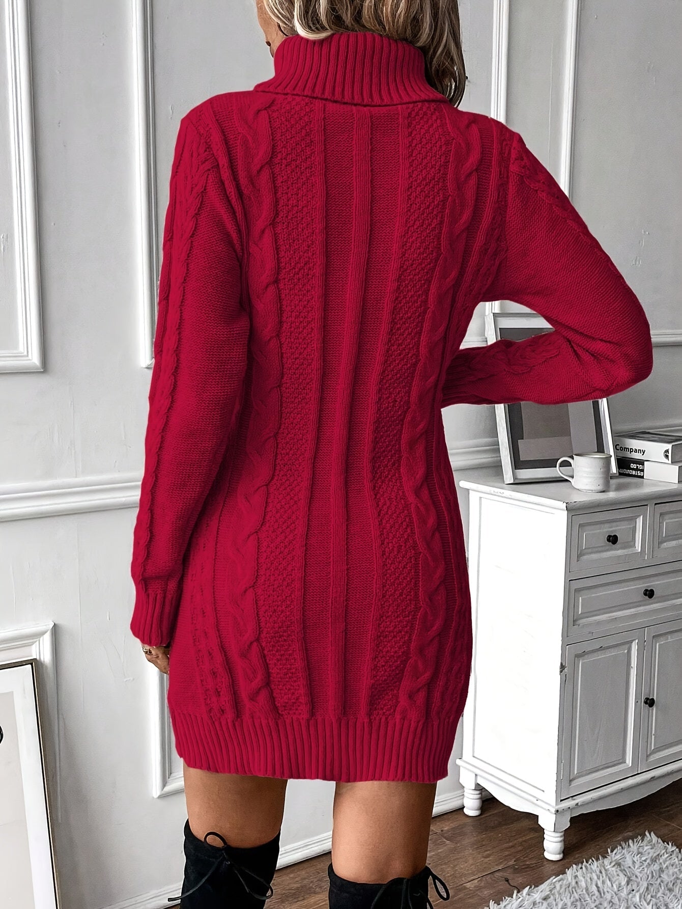 Robe pull hiver femme col roulé maille torsadée courte