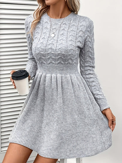 Robe pull évasée hiver femme en maille torsadée manches longues