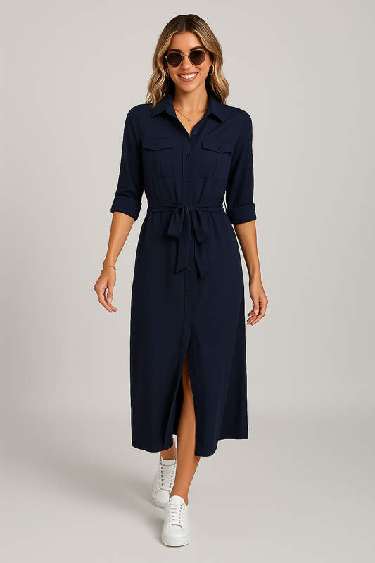 Robe chemise mi-longue femme coton léger