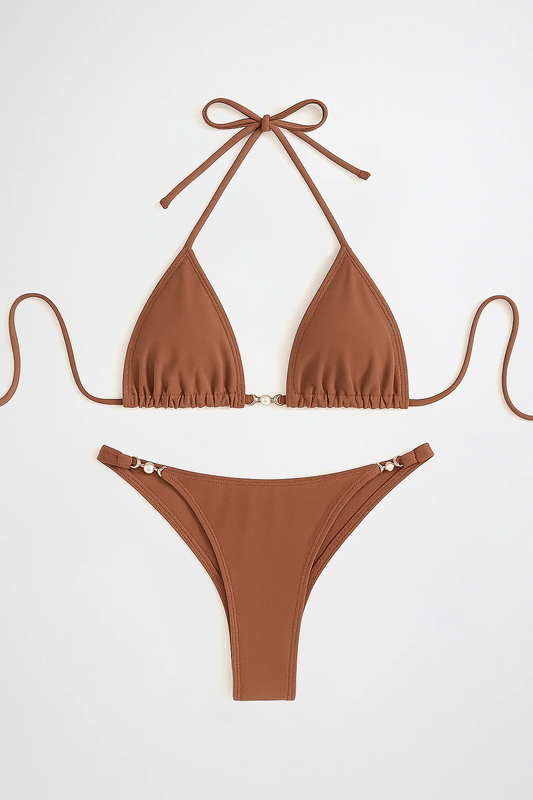 Maillot de bain 2 pièces femme triangle bijou doré