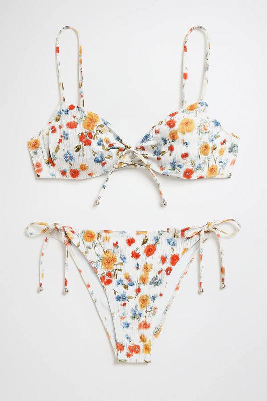 Maillot de bain 2 pièces fleuri femme noué sur les côtés