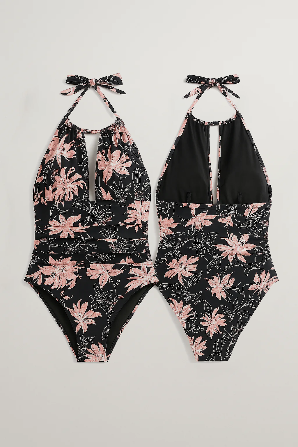 Maillot de bain 1 pièce femme fleuri à col noué dos nu