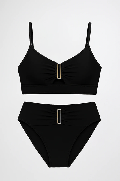 Maillot de bain 2 pièces taille haute avec boucle effet sculptant