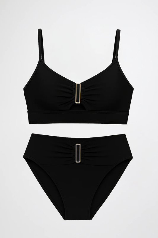 Maillot de bain 2 pièces taille haute avec boucle effet sculptant