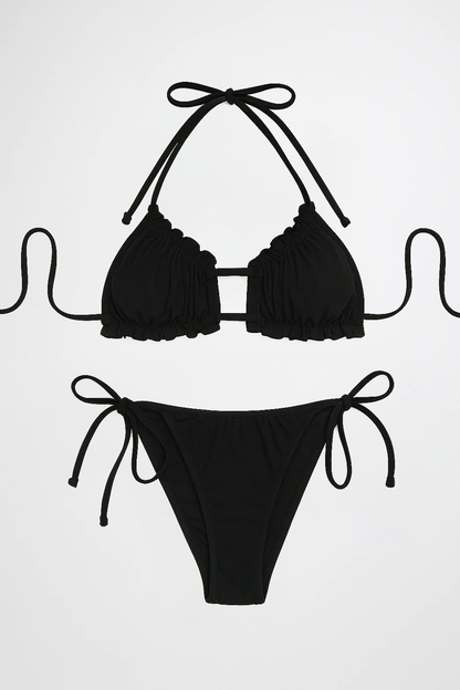 Maillot de bain 2 pièces triangle froncé à nouer