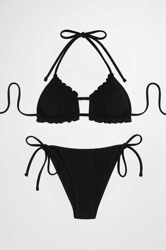 Maillot de bain 2 pièces triangle froncé à nouer