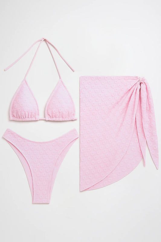 Maillot de bain 2 pièces triangle avec paréo fleuri