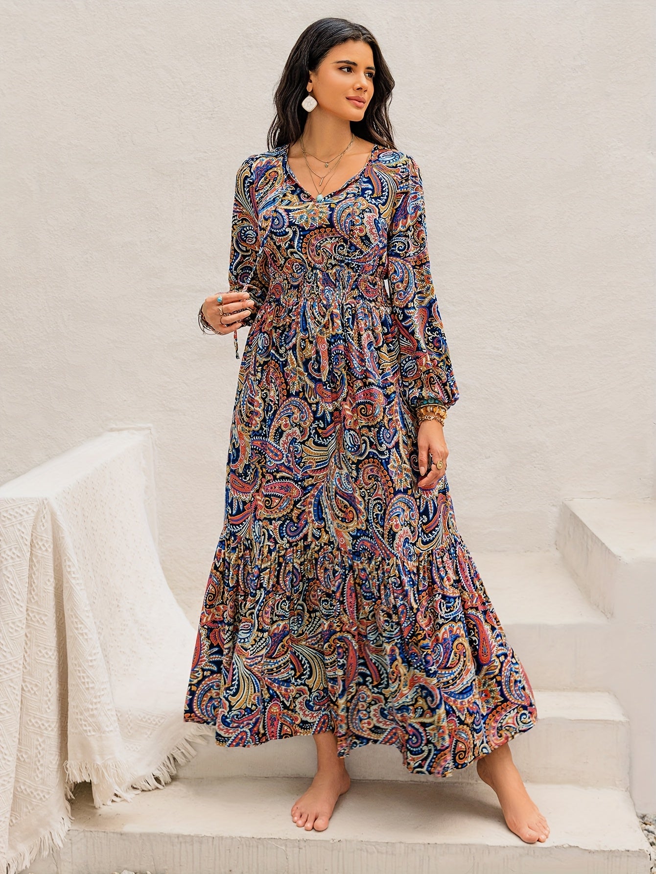 Robe bohème longue été femme à motifs paisley fluide