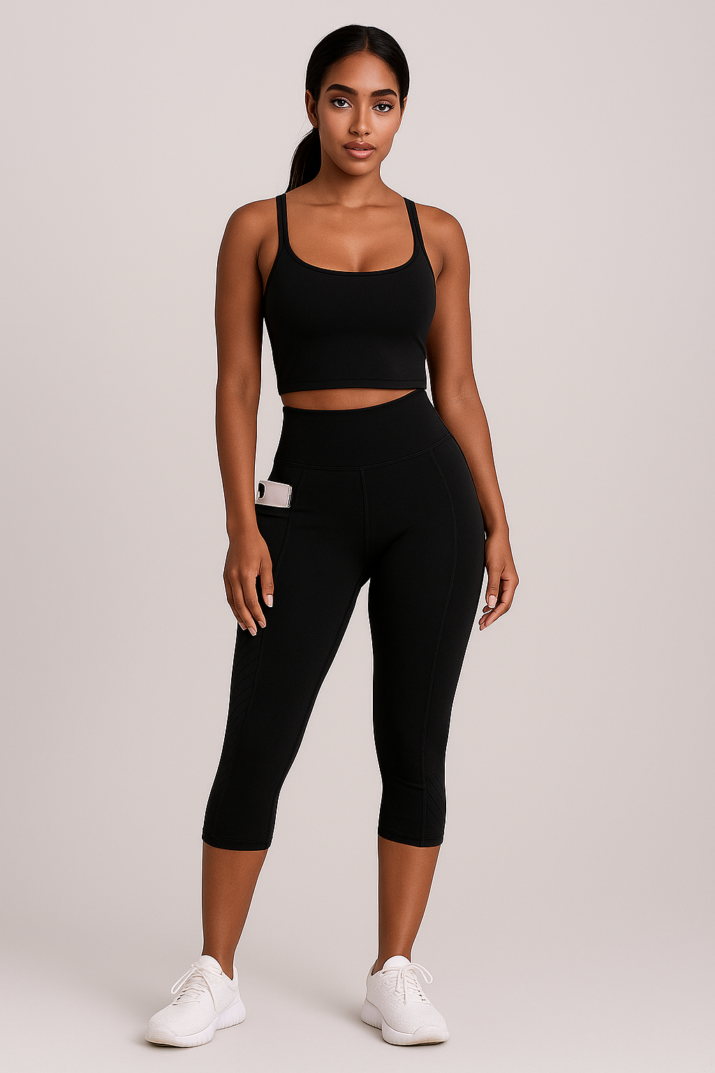 Legging de sport court taille haute avec poche latérale