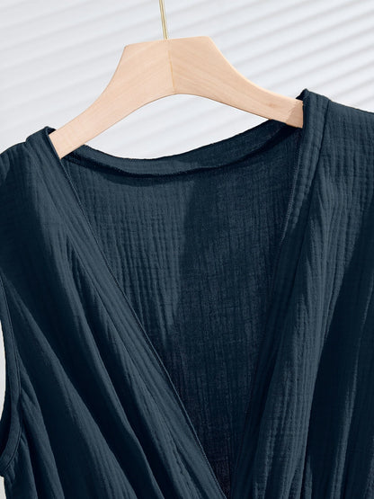 Robe bohème longue sans manches femme effet lin fluide