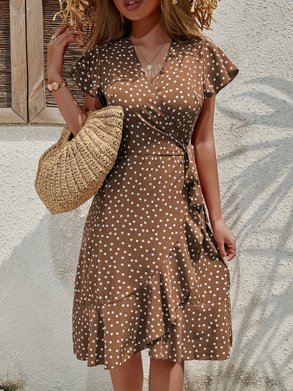 Robe portefeuille fluide à pois manches courtes femme