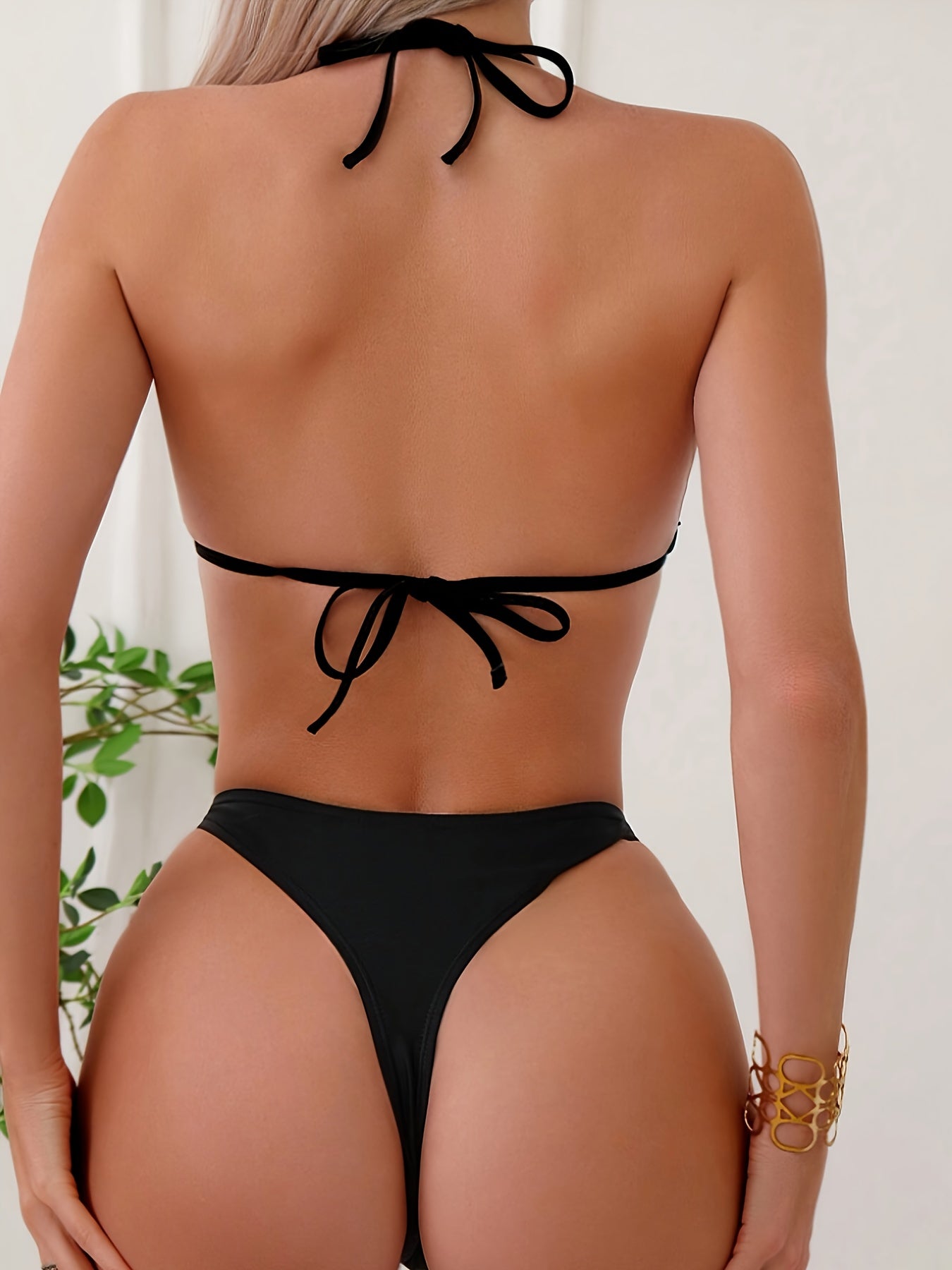 Maillot de bain 2 pièces femme triangle bijou doré