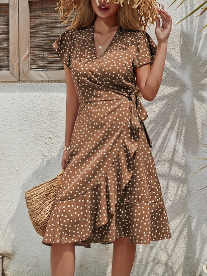 Robe portefeuille fluide à pois manches courtes femme