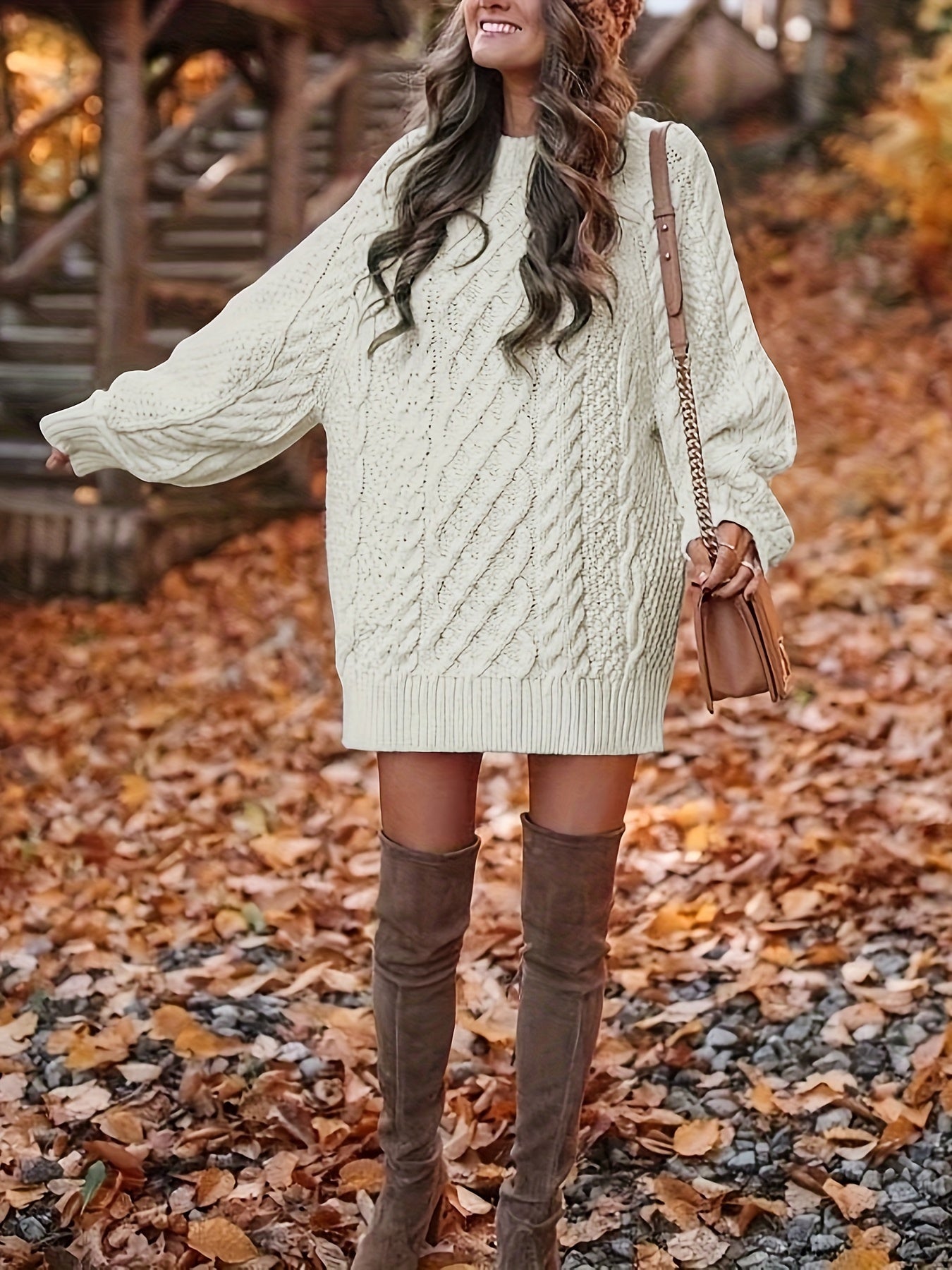 Robe pull grosse maille torsadée oversize femme