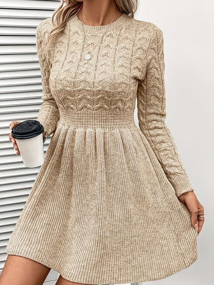Robe pull évasée hiver femme en maille torsadée manches longues