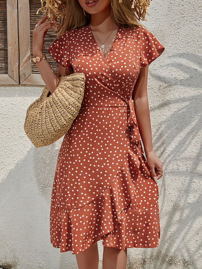 Robe portefeuille fluide à pois manches courtes femme