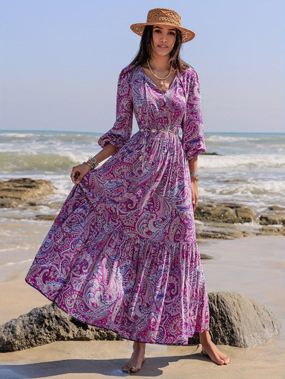Robe bohème longue été femme à motifs paisley fluide