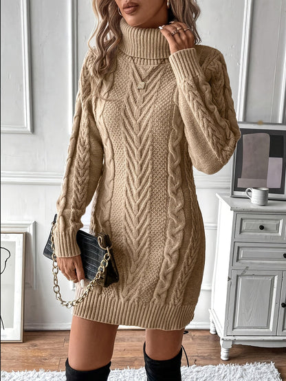Robe pull hiver femme col roulé maille torsadée courte