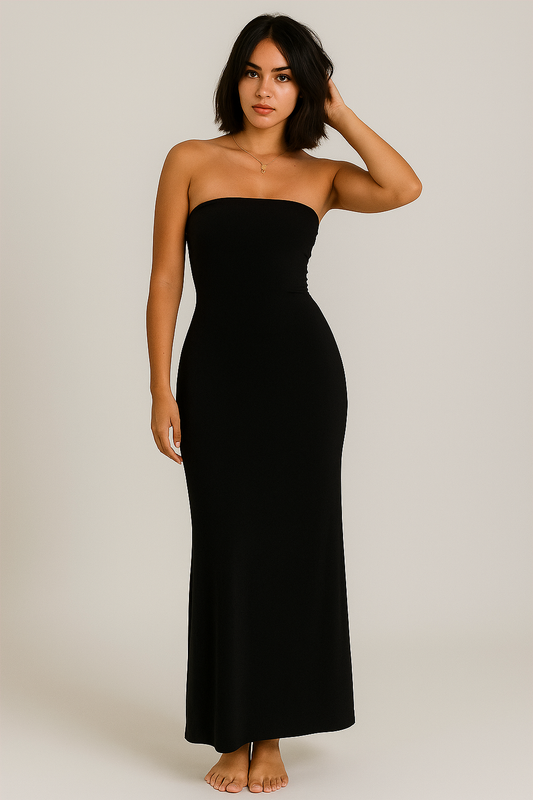 Robe longue bustier noire femme élégante