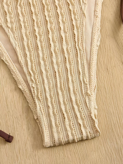 Maillot de bain 2 pièces triangle texturé à nouer perle