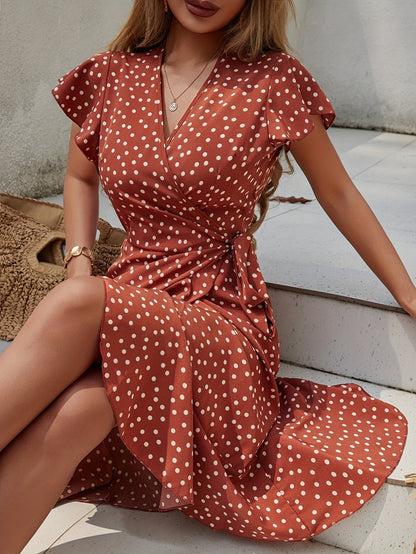 Robe portefeuille fluide à pois manches courtes femme