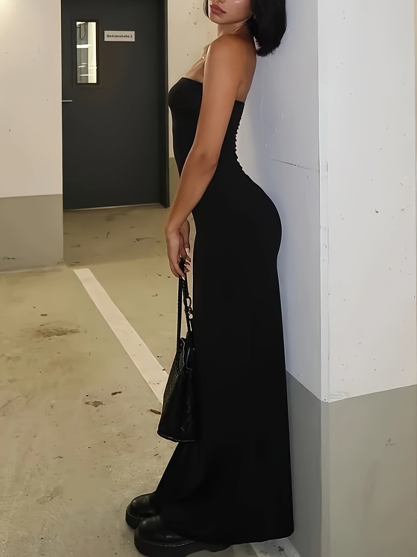 Robe longue bustier noire femme élégante