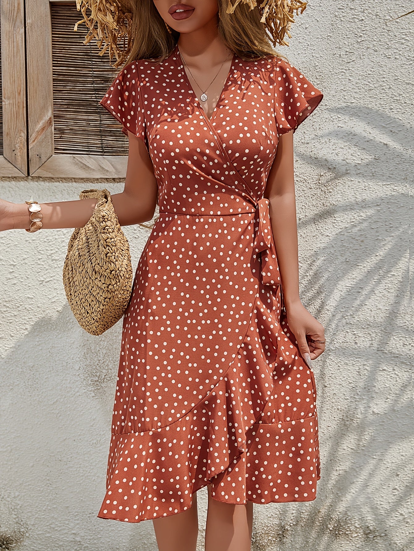Robe portefeuille fluide à pois manches courtes femme