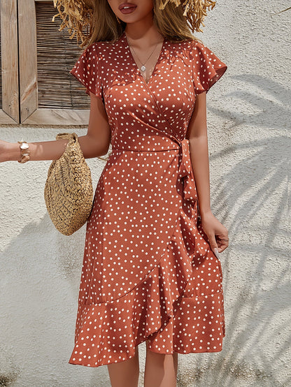 Robe portefeuille fluide à pois manches courtes femme