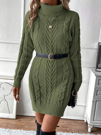 Robe pull hiver femme col roulé maille torsadée courte
