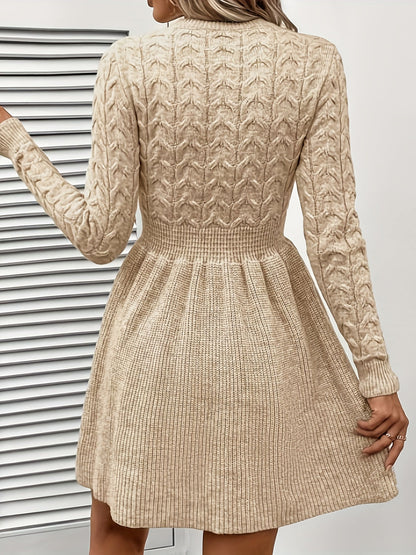 Robe pull évasée hiver femme en maille torsadée manches longues