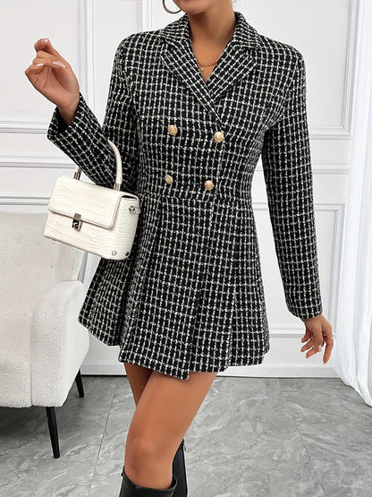 Robe blazer courte en tweed femme chic avec boutons dorés