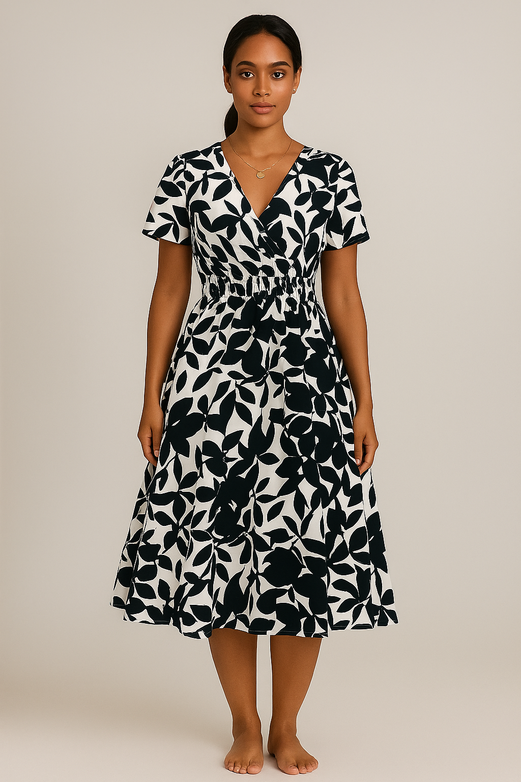 Robe portefeuille été femme imprimé feuillage manches courtes