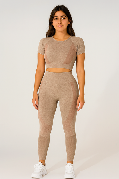 Ensemble legging push up femme avec top manches courtes sans couture